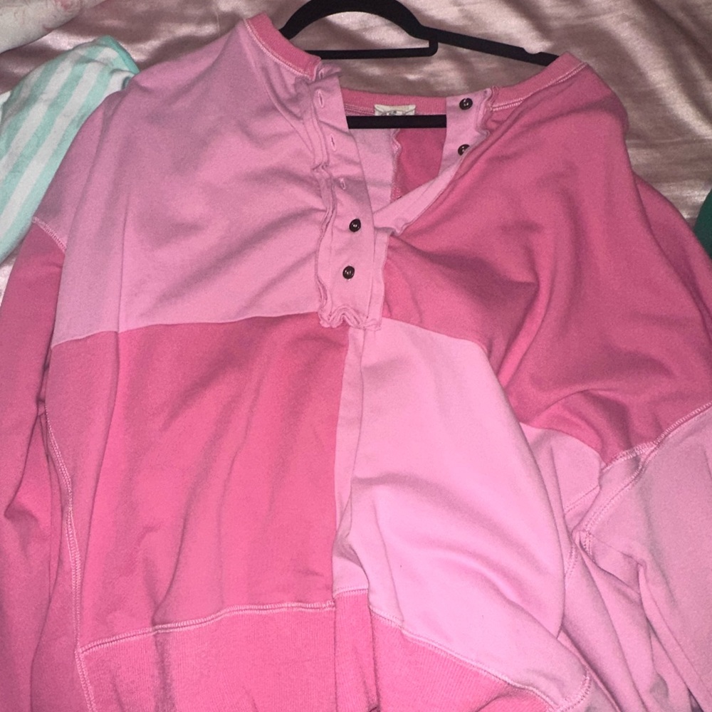 Peach Love California Pink Crew Neck Sweater with Lace-Up Detail